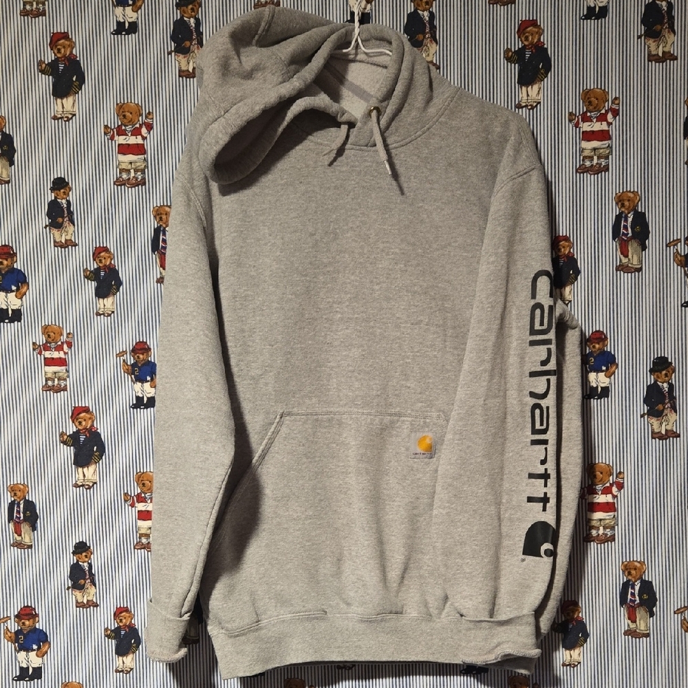 Carhartt Men's Midweight Logo Sleeve Graphic Hoodie Black Grey Small Loose Fit
